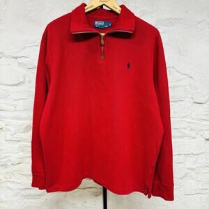 Polo Ralph Lauren Quarter Zip Pullover Sweatshirt Sweater Mens Red Large